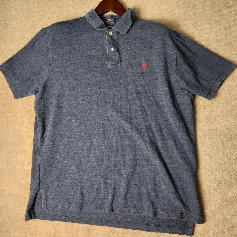 Polo Ralph Lauren Polo Shirt Mens XXL Navy Blue Heather Red Pony Short‎ Sleeve